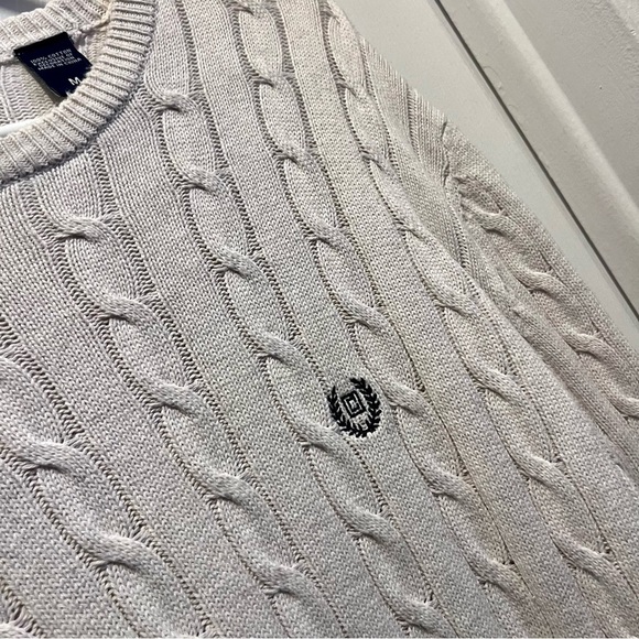 Vintage Chaps sweater cable knit pull Men Medium crew neck long sleeve off white - Picture 3 of 5